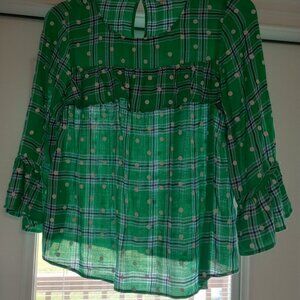 Crown &Ivy green plaid polka dot shirt